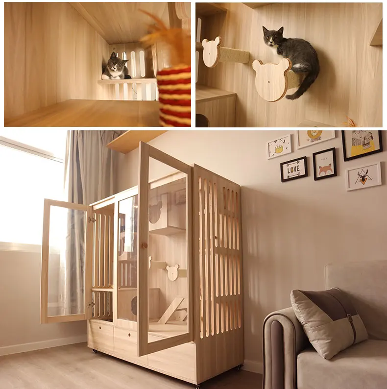 2022 New Arrival Luxury Pet Modern Wooden Pet Villa Cat Scratching