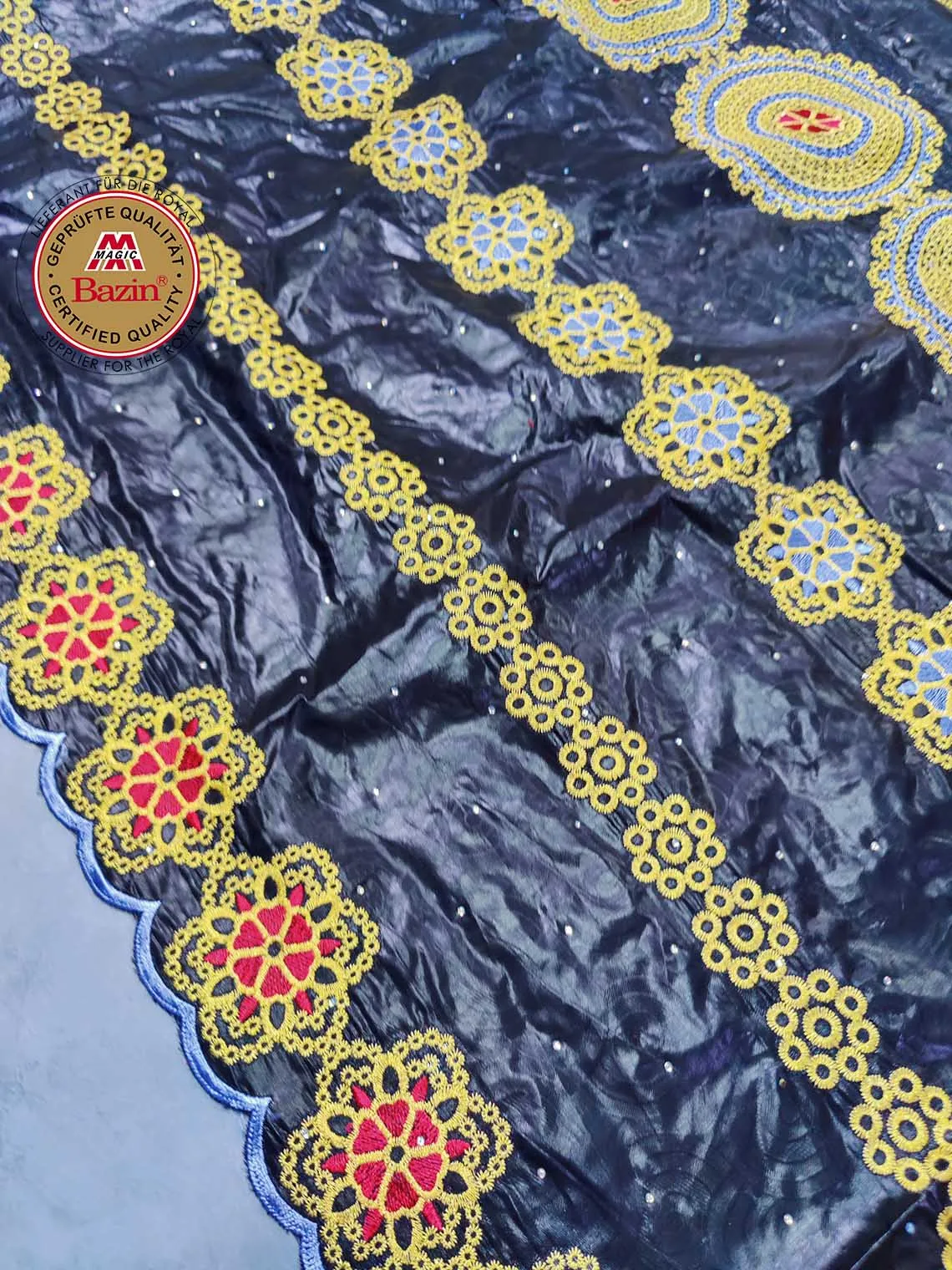 Royal Blue African Brocade Bazin Riche With Stones 5 Yards Nigerian ...