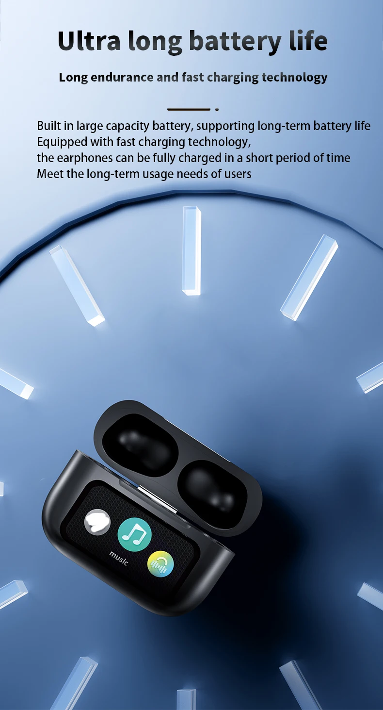 Upgrade A9 Pro APP Colorful Touch Screen Bluetooth ANC ENC GPS Active Noise Cancellation TWS Ultra Long Battery Life Earbuds