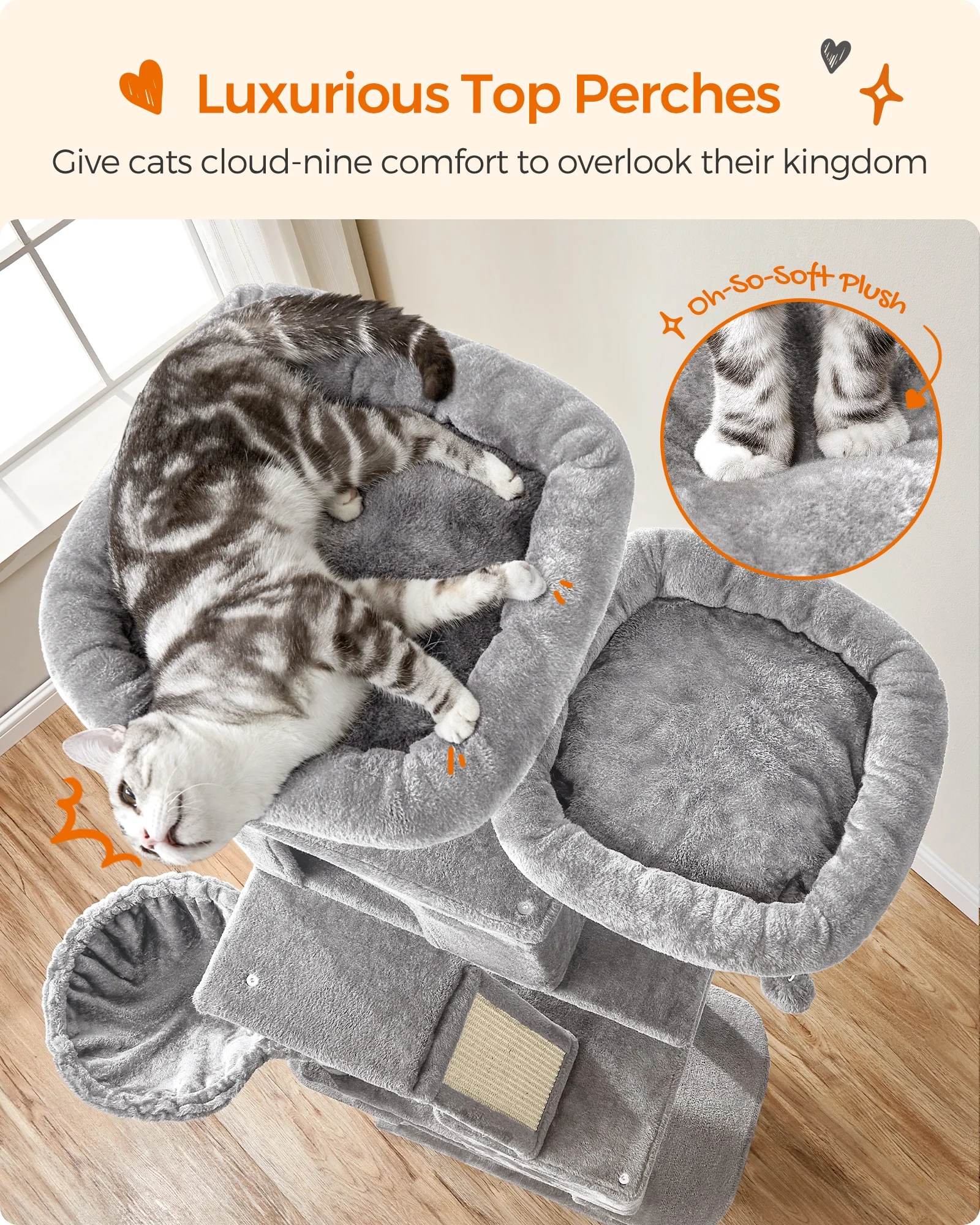 Feandrea Multi Level  Cat Tree Condo for Indoor Cats 206 cm Large Cat Tower with 13 Scratching Posts
