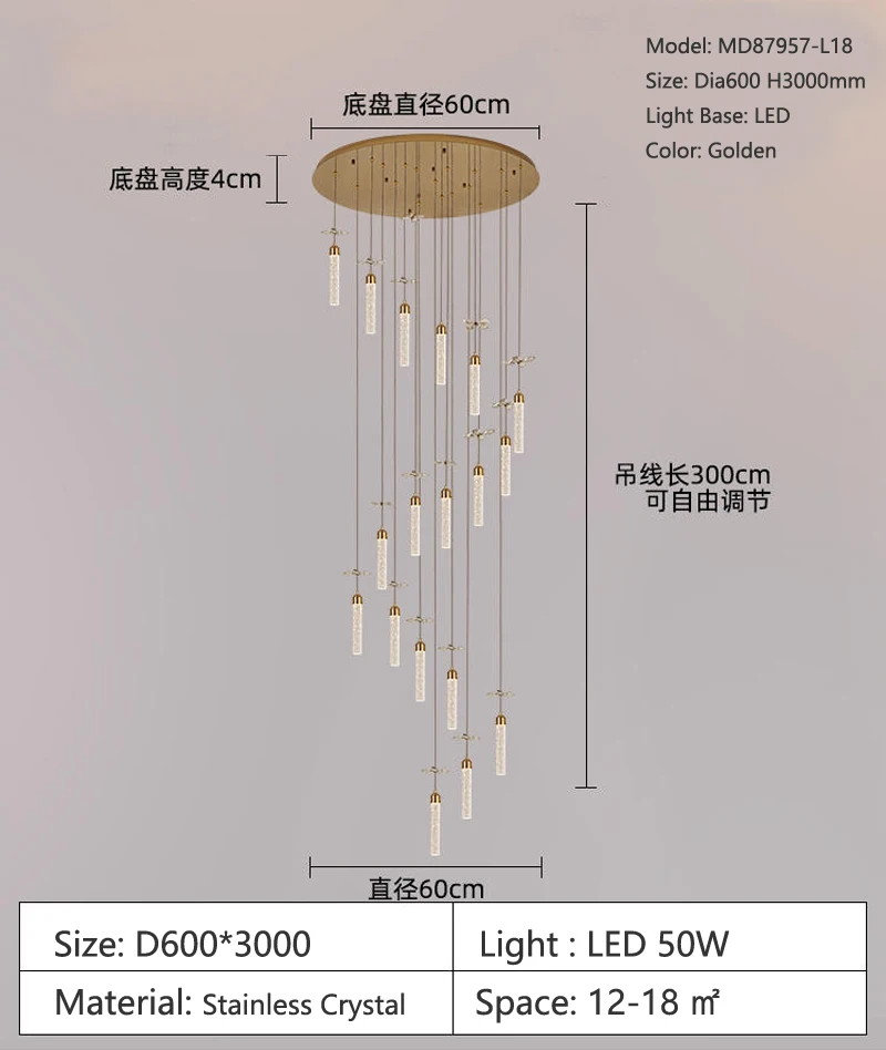 MEEROSEE Lamp Hotel Bedroom Postmodern Linear Pendant Light  Luxury Crystal Chandelier  Led Lights For Home MD87957