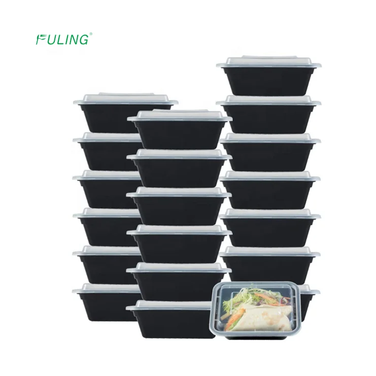 Karat 38 oz PP Plastic Microwavable Rectangular Food Containers & Lids, Black - 150 Sets