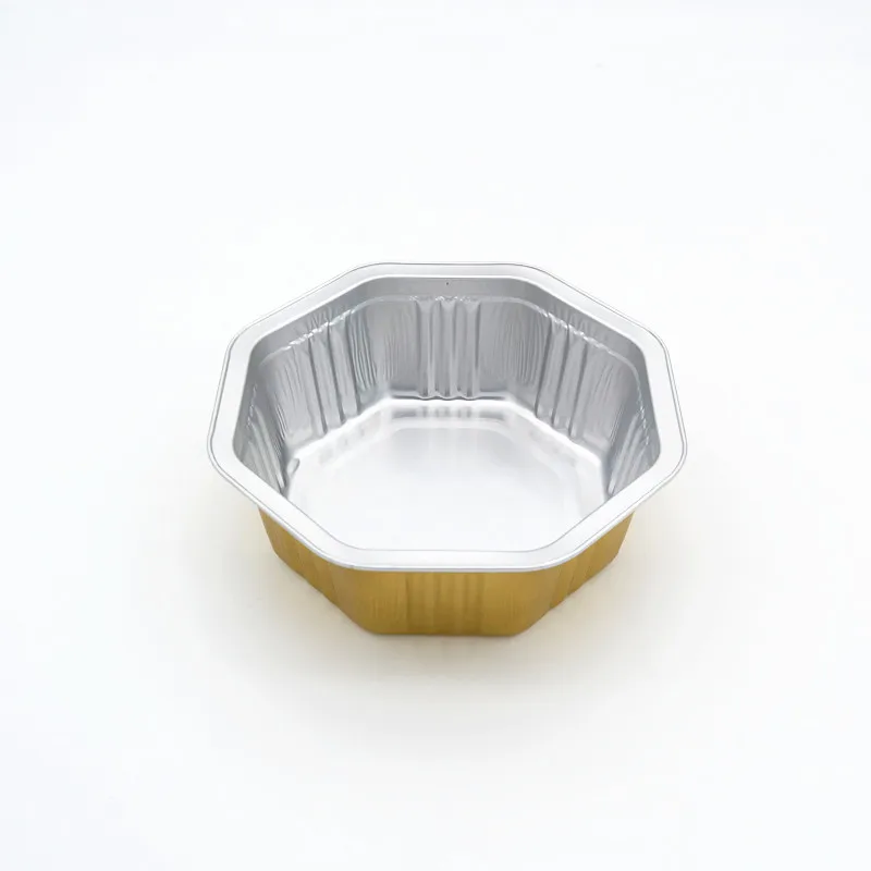 product food grade sealing one time 3003 octagon mold smoothwall food packing container 1080ml gold disposable aluminum foil box-1