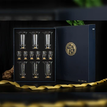 Luxury Baijiu Glassware Set with 1 Decanter and 6 Cups, Gift Boxed, Lead-Free Crystal Glasses