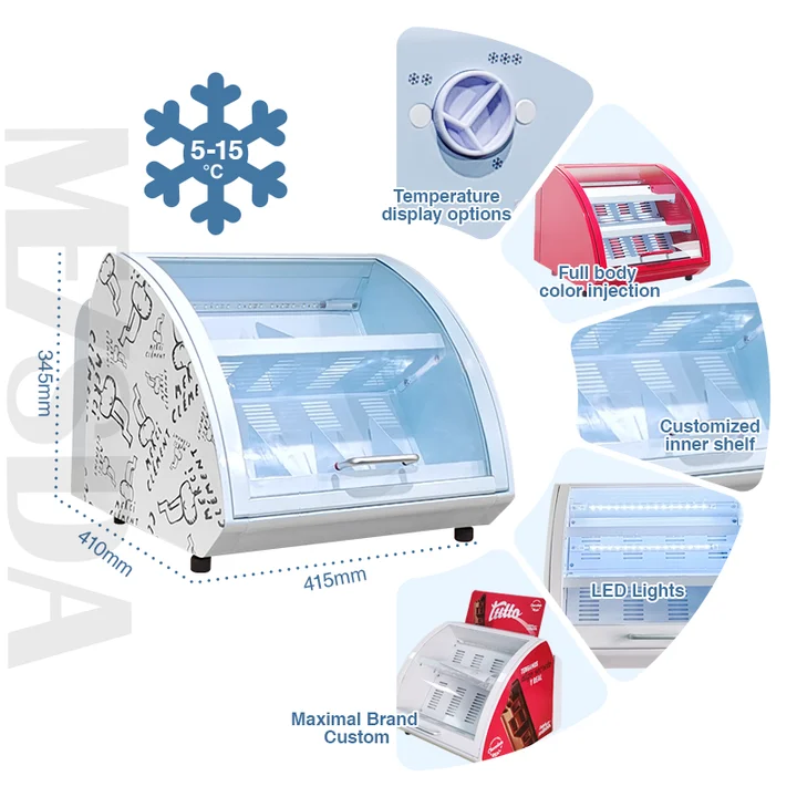 Meisda SC15 Mini Cheese Display Cooler 15L Small Showcase Mini Refrigerator White Standard Flat Promotional Chocolate Fridge