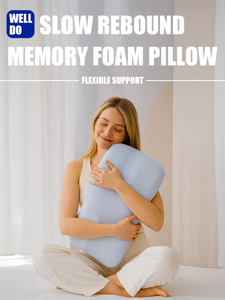 Blue Solid Color Ergonomic Cervical Contour Cheap Memory Foam Pillow Orthopedic Sleeping Pillows