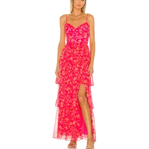 New Designs Summer Floral Print Layers Sexy Casual Sleeveless Backless Party Women Maxi Long Dresses