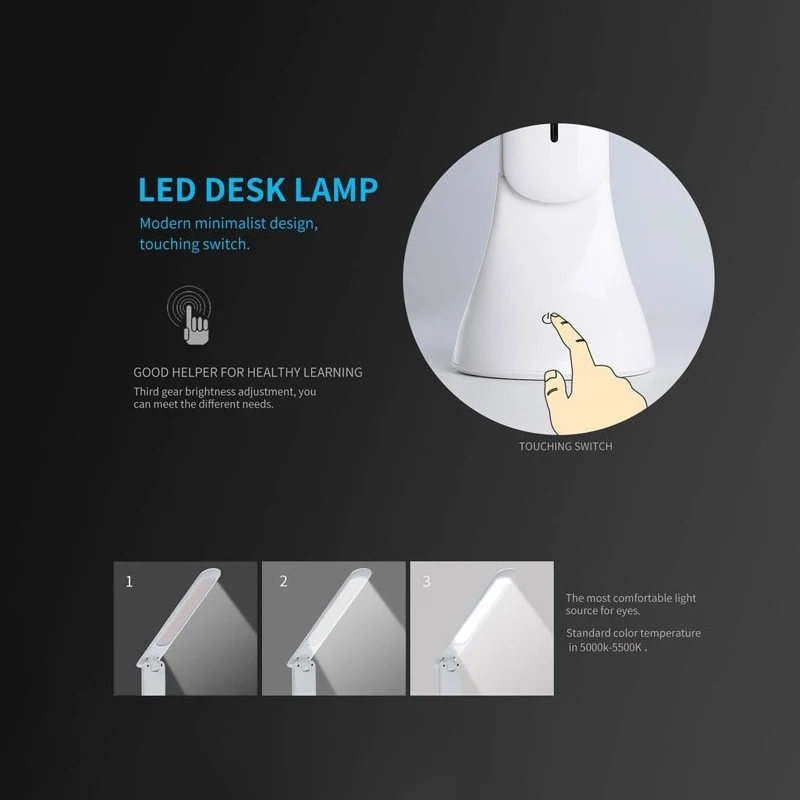 3 Modes Adjust Usb Charging LED Folding Table Reading Lamp With USB Port White Light