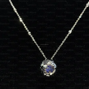 Wholesale Blue Sapphire Sphere Pendant Necklace - 18K White Gold 6.12g 60cm Collarbone Chain