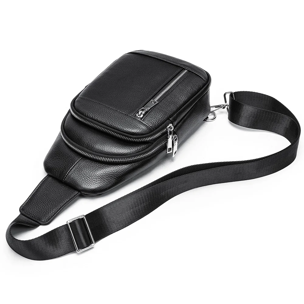 MARRANT Men Leather Chest Shoulder Bag Travel Daypack Genuine Leather  Crossbody Sling Bag Leather Chest Bags for Men