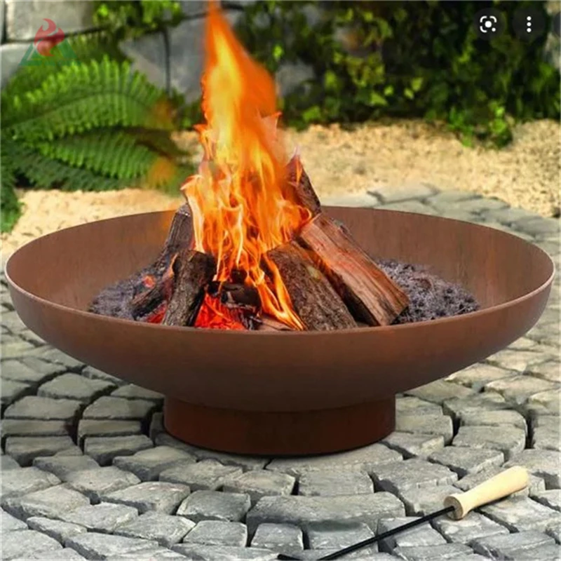 Urban Design Corten Steel Metal Cauldron Fire Pit With Tripod Stand