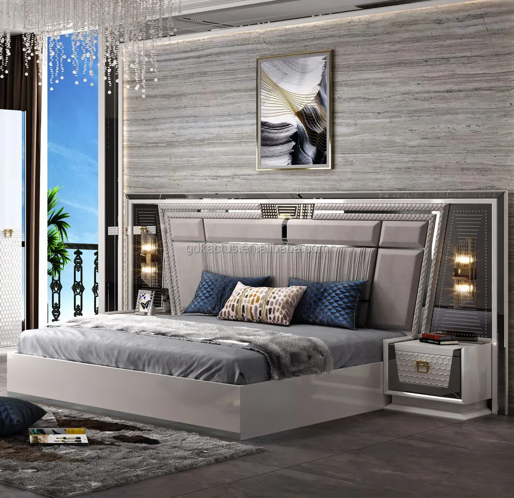 2022 Newest Elegant Design Elegant High Gloss Bedroom Sets Royal Luxury