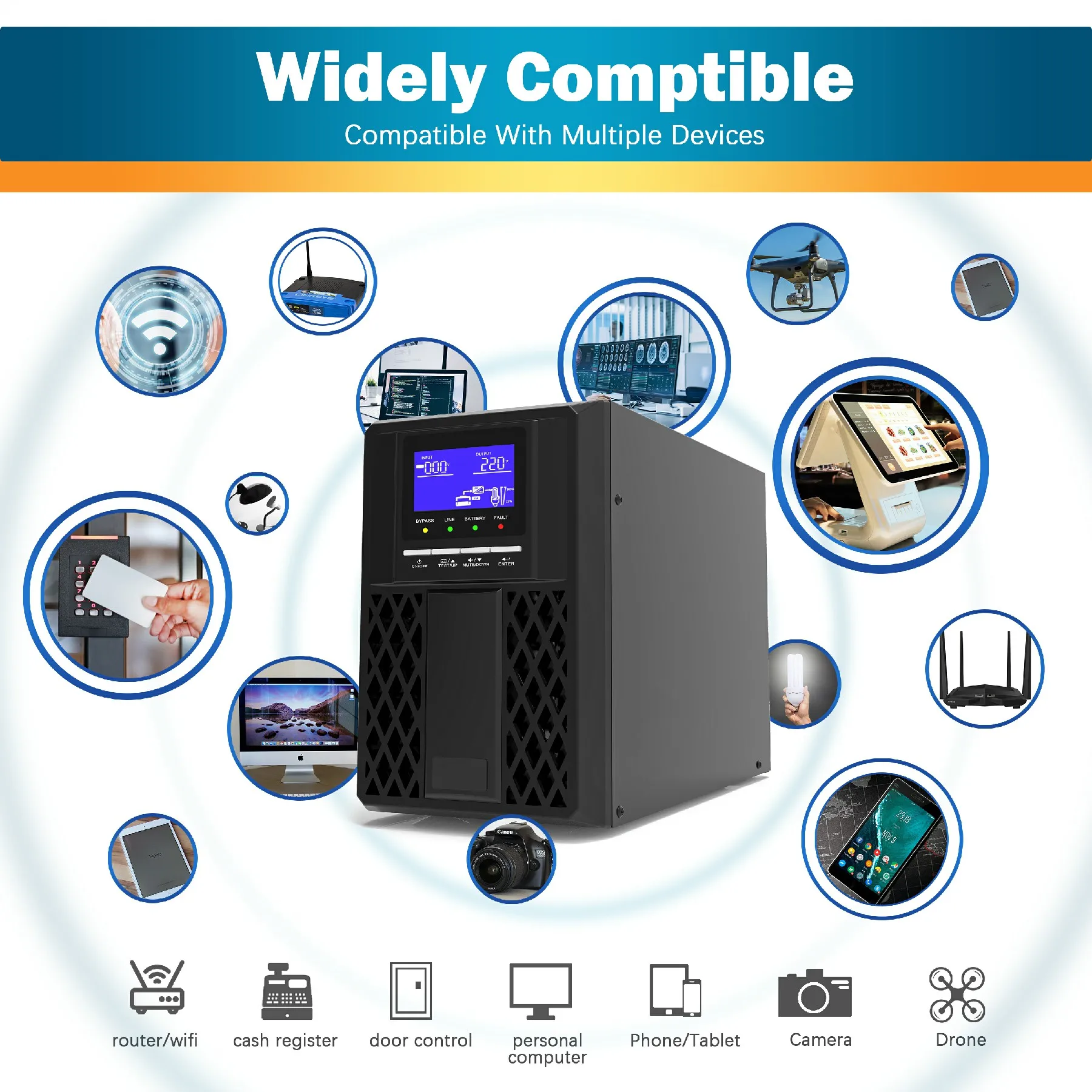 Onduleur Online Ups Double Conversion 2kva Ups 1000va 1kva 220v Input