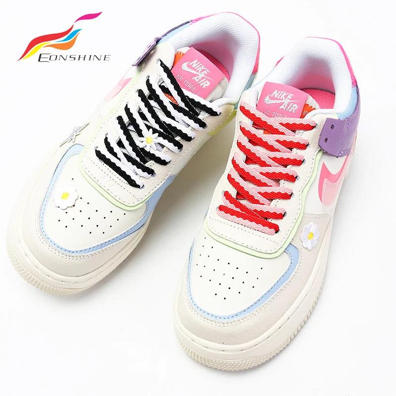 Оптовая продажа плоский полиэстеровый двухцветный Плетеный трикотажный шнур для шнурков