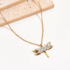 European American Simple All-match Diamond-encrusted Dragonfly Element Vacuum Electroplated Necklace Pendant