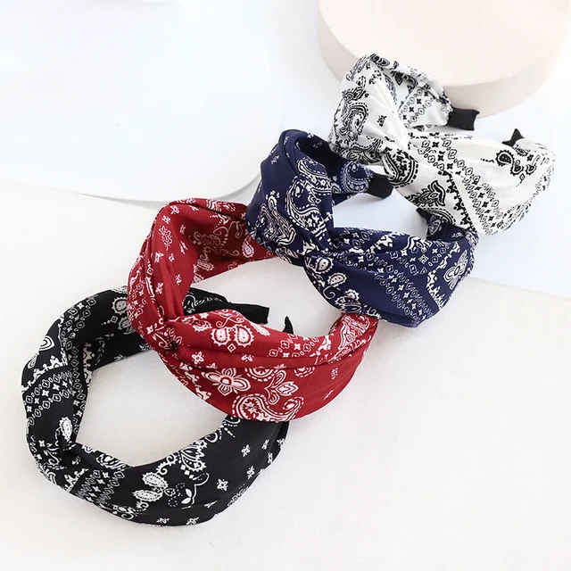 Solid Color Printing Wide Twisted Hair Ribbons Knitting Unique Vinchas Hair Accessories Women Non-slip Knot Multicolour Headband