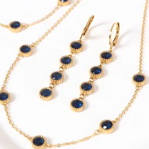 4pcs Real 18k Gold Plated Women's Stainless Steel Earrings Bracelet Pendant Anklet Necklace Set Non Tarnish Wedding Engagement