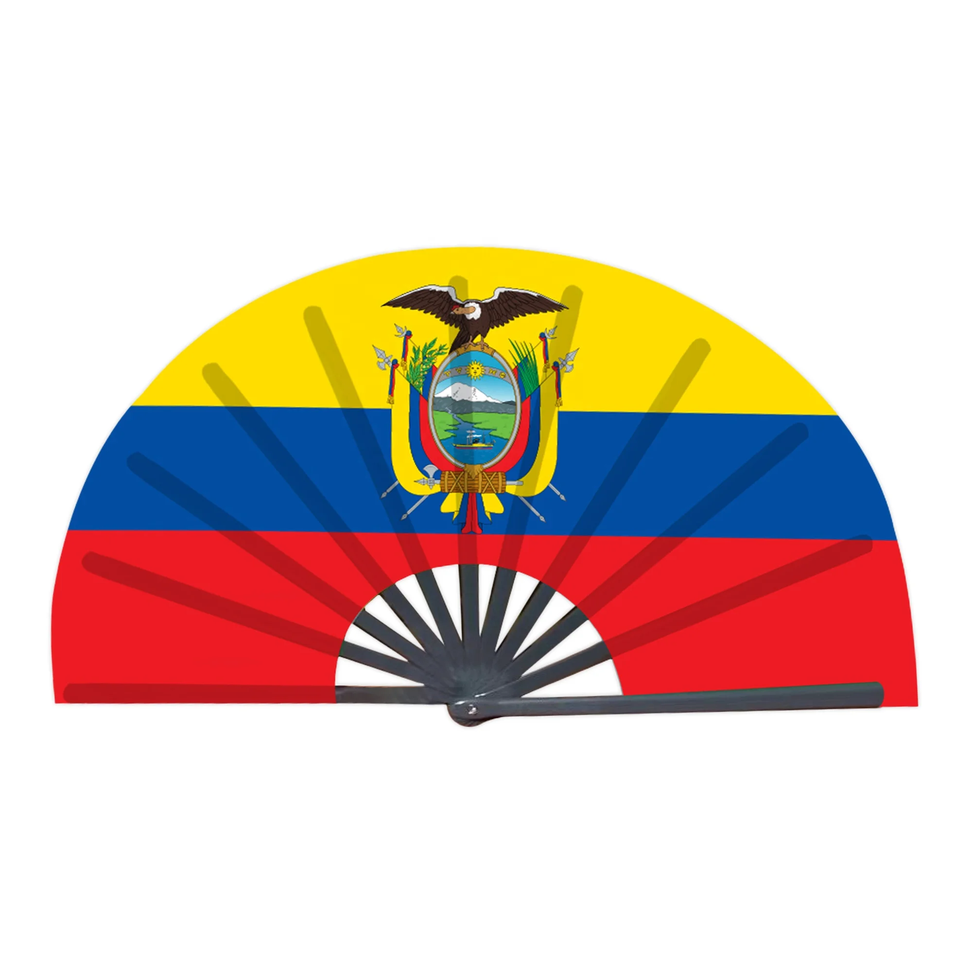 Handfächer mit Ecuador-Flagge, 33 cm, südamerikanische Kulturelemente, leicht zu öffnen und zu schließen, tägliche Dekoration_voghion.com