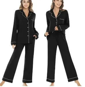 Custom logo Modal Pajamas for Women Set Cotton Winter Loungewear Sets Two Pieces Bamboo Sleepwear Woman Pajamas  PJ Sets