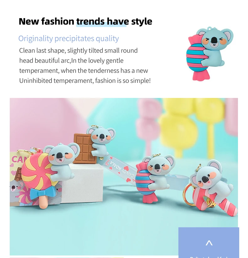product 4 piece cute koala keychain set soft pvc animal pendant for bags  car keys birthday gifts for women-3