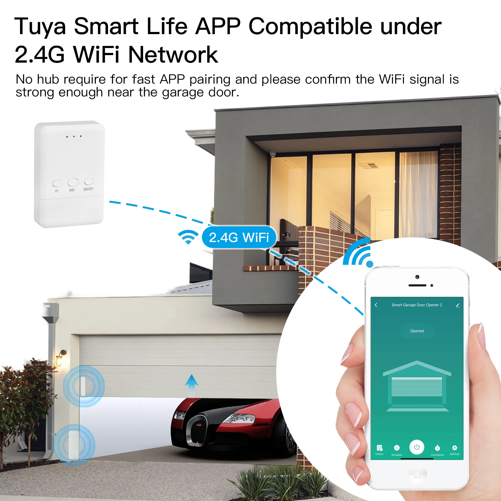 Smart Switch Garage Door Controller, Smart Garage Door Opener, WiFi Remote Control Voice Control Automatic Sliding Gate Opener Kit