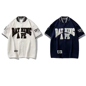 Wholesale Fasion Brand Ape men's t-shirts Letter velvet embroidered pattern short sleeve Baseball Uniform Unisex T-shirts
