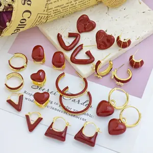 Ilona Wholesale Classic Wine Red Huggie Earrings Set Fashion Gold Plated Copper Stud Earring Jewelry for Women's Gift Christmas