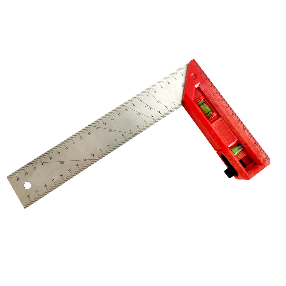Plastic Handle Combination Square Ruler Stainless Steel Measuring Ruler With Bubble Level Vials