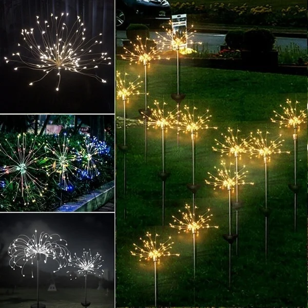 Solar Firework Dandelion Lights Outdoor Waterproof DIY String Light LED Fairy  for Garden Lawn Landscape Holiday Lights