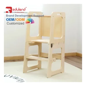 Adjustable Height Wooden Step Stool for Kids & Toddlers Bathroom & Kitchen Counter Learning Tower with Safety Rail