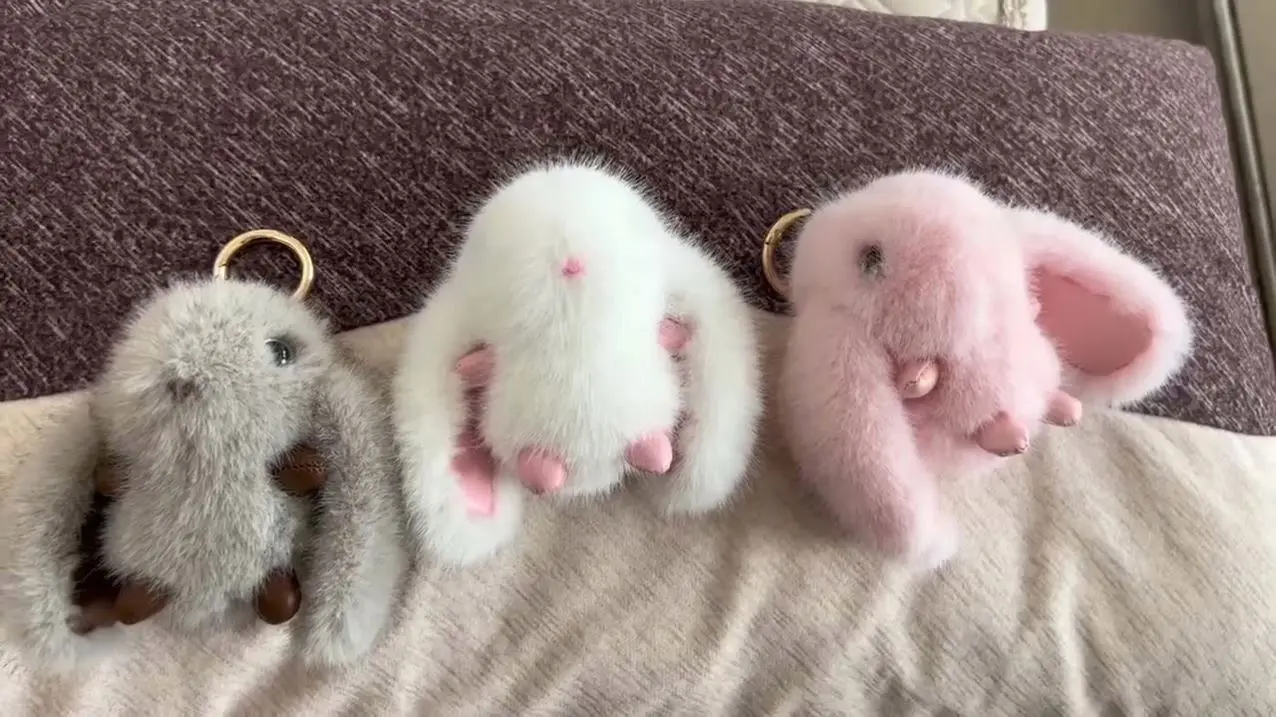 Simsky Portachiavi Con Coniglietto Peluche E Moschettone – Simpatico Ciondolo Per Chiavi Auto, Zaino E Borsa (Rosa, Taglia Unica) - 2