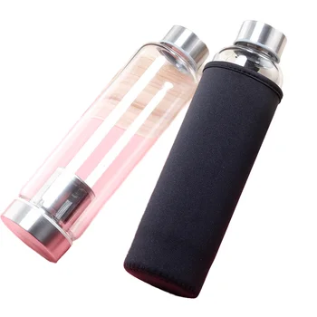 Modern 550ml Transparent High Borosilicate Glass Unisex Water Bottle with Stainless Steel Lid and Neoprene Sleeves
