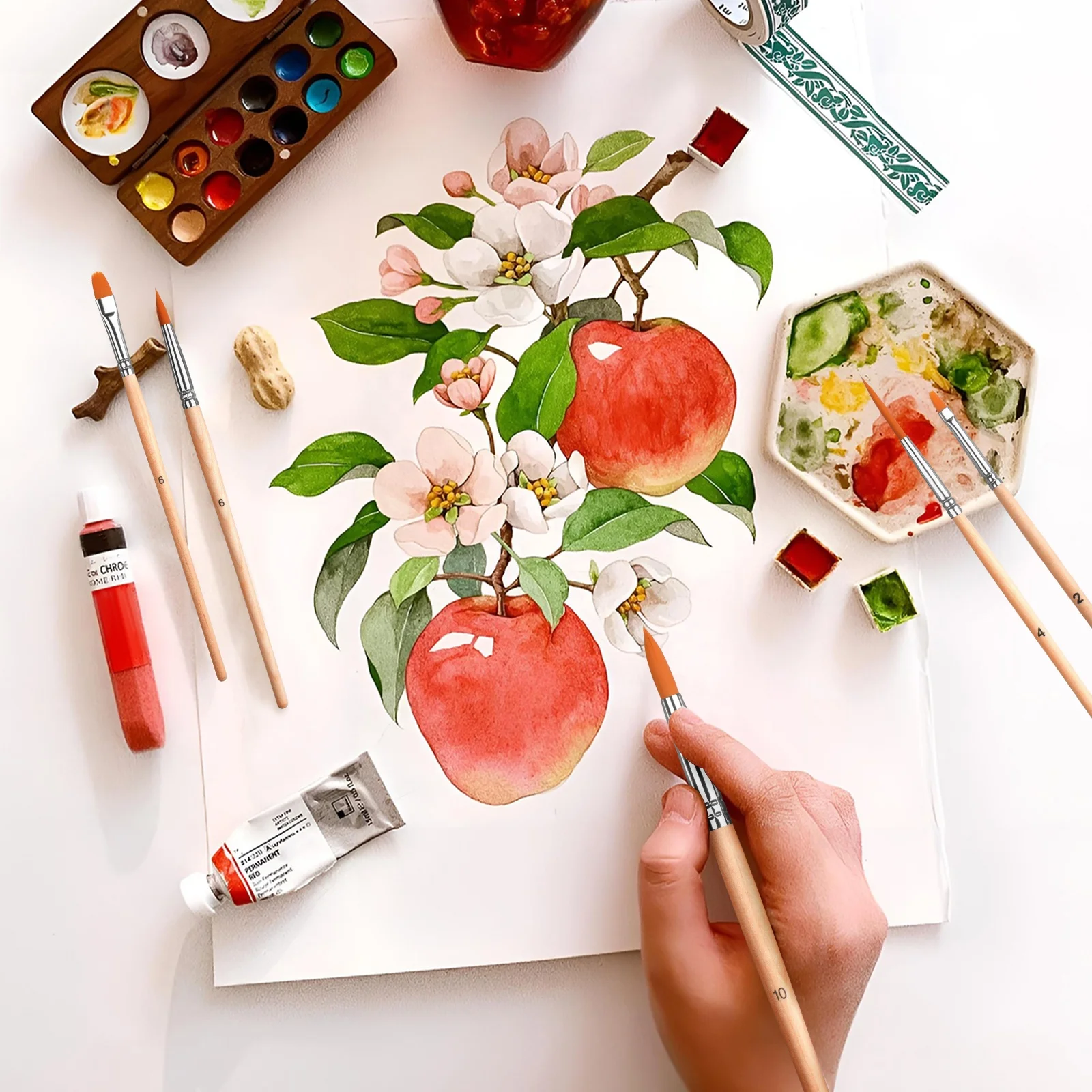 24PCS Nylon Wool Brush High Quality Wood Large Paint Brush Kit Gouache Acrylic Painting Brush Pen Set with Bag