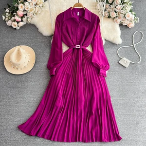 Womens Clothing Lantern Sleeve Fashionable Printed Temperament Lace-Up Waist Dress Women