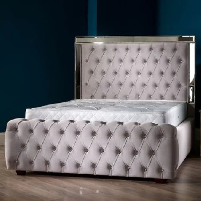 Top Seller Cheap Factory Price Queen King Headboard with Mirror Upholstery Bed