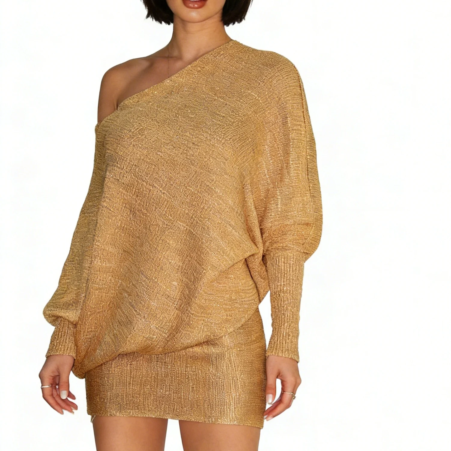 Women's Metallic Gold Asymmetrical One Shoulder Mini Dresses Draped Blouson Bodycon Party Dress Sehefashion Women's Metallic Gold Asymmetrical One Shoulder Mini Dresses Draped Blouson Bodycon Party Dress Sehefashion