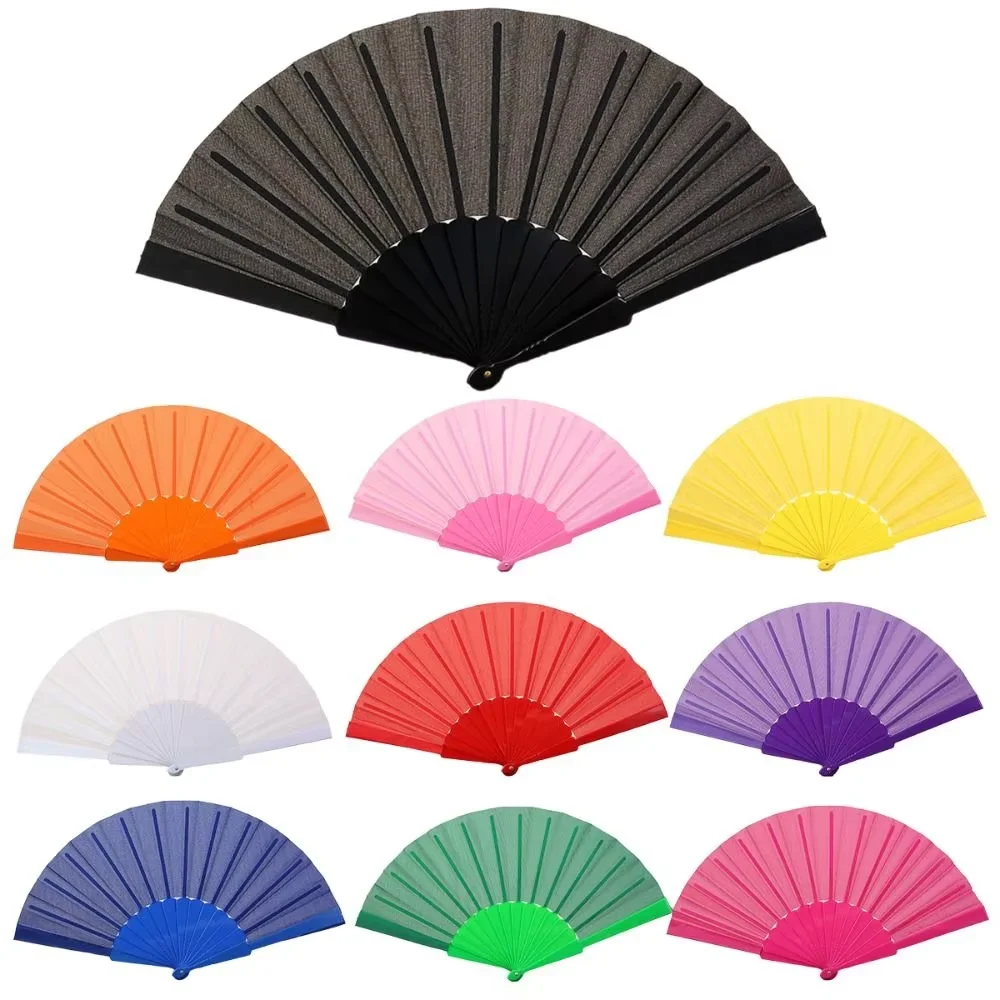 Polyester Fan Plain Plastic Hand Fan Chinese Fabric Hand Fan for Weddings Travel Party Dancing Cosplay