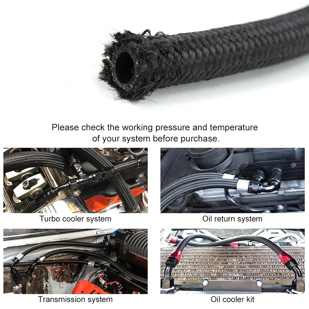 
 AN10 Hose Black Nylon Cover Stainless Steel Braided Rubber Fuel Line Oil Cooler Hose  