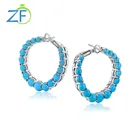 Earrings Silver Fashion Charm Turquoise Gem Earrings 925 Sterling Silver Hoop Earrings For Women