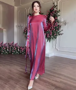 Elegant Sparkling Glazed Satin Dress Women Sexy Belt Party Dress Autumn Long Sleeve Maxi Dress