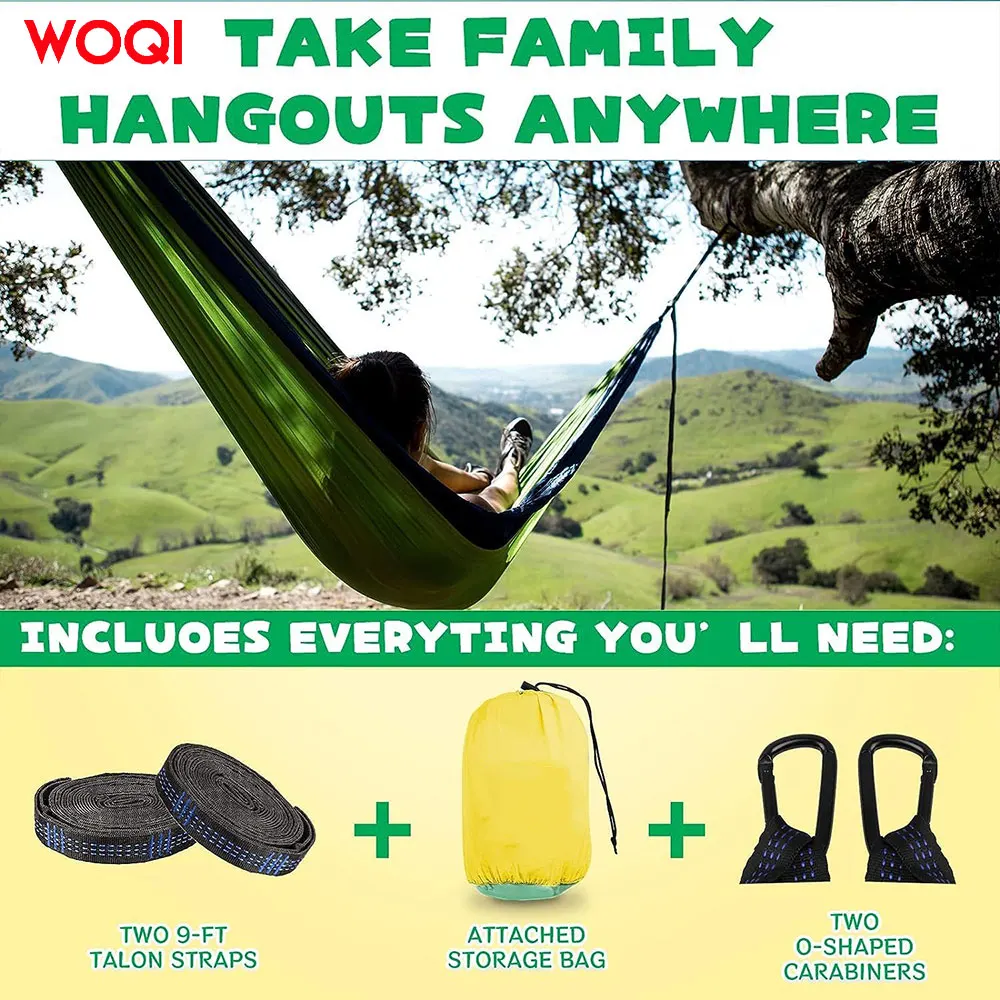 WOQI Single and Double Portable Durable Lightweight Nylon Camping Hammock Suitable for Indoor and Outdoor Use with Tree Straps