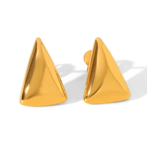 MW Fashion Stainless Steel Geometric Triangle High Polished 18K Gold Plated Stud Earrings Non Tarnish Smooth Women's