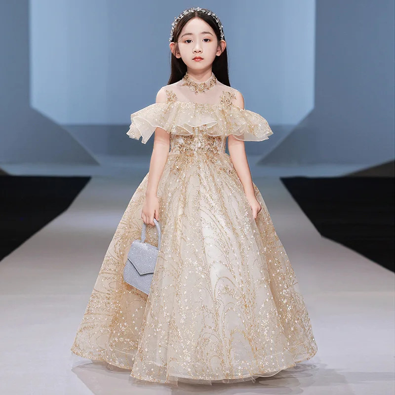 flower girl dress champagne color Satin Flower Girl Dress with Bow - Champagne