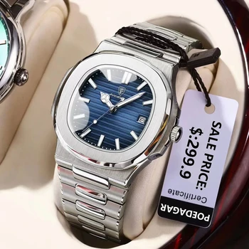 New Poedagar 613 Luxury Watch Business Fashion Waterproof Male Clock Luminous Date Reloj Stainless Steel Square Quartz Men Watch