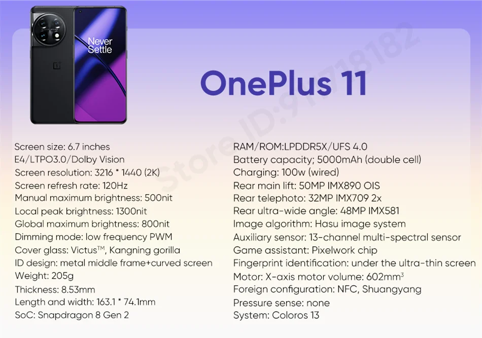 OnePlus 11 5G Snapdragon 8 Gen 2 NFC 120Hz 100W Charge 5000mAh 512GB Global  ROM