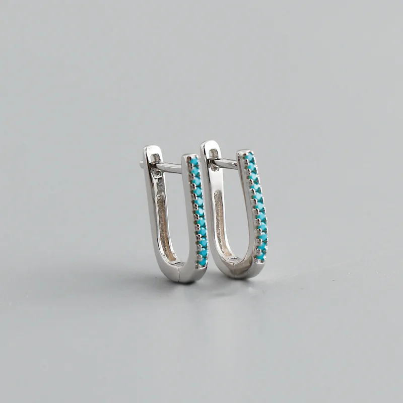 Women's S925 Sterling Silver Hoop Earrings U-Shape Light Luxury Blue Turquoise Charm with Gold Plating Fashion Jewelry