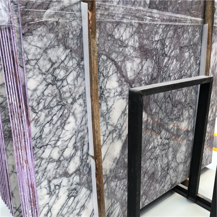 product popular design natural polished white lilac marble purple vein slab book match hotel wall background decoration-5