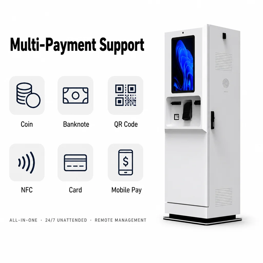 Commercial Smart Parking Pay Station with IP65 Waterproof Enclosure Cash Coin Recycler and Thermal Receipt Printing