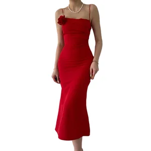 Custom Design Strapless Square Neck Slim Fit Women High Quality Elegant Midi Dresses