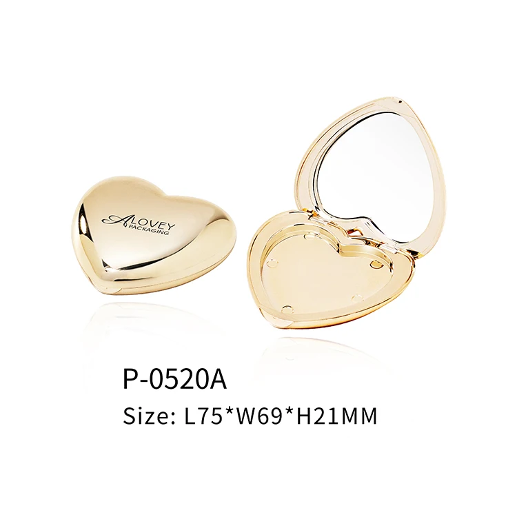 Cute Heart Shaped Compact Blush Packaging With Mirror Compact Powder case Gold